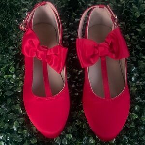 Red Bow T-Strap Shoes